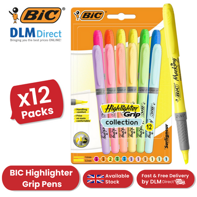 BIC Marking Highlighter Grip Collection Multi Colours Office & School Pack of 12