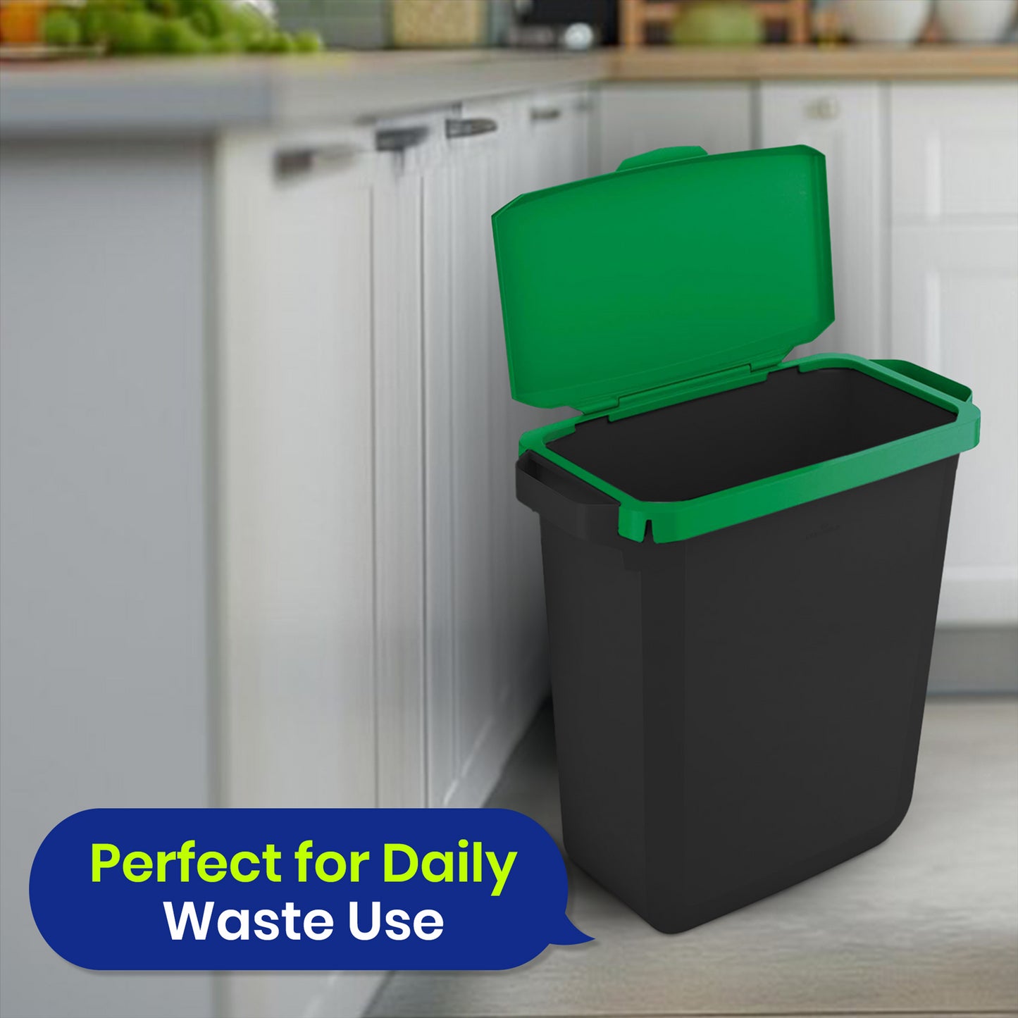DURABIN 60L Black Bin Set and Green Hinged Lid with 25x 110L Bin Bags