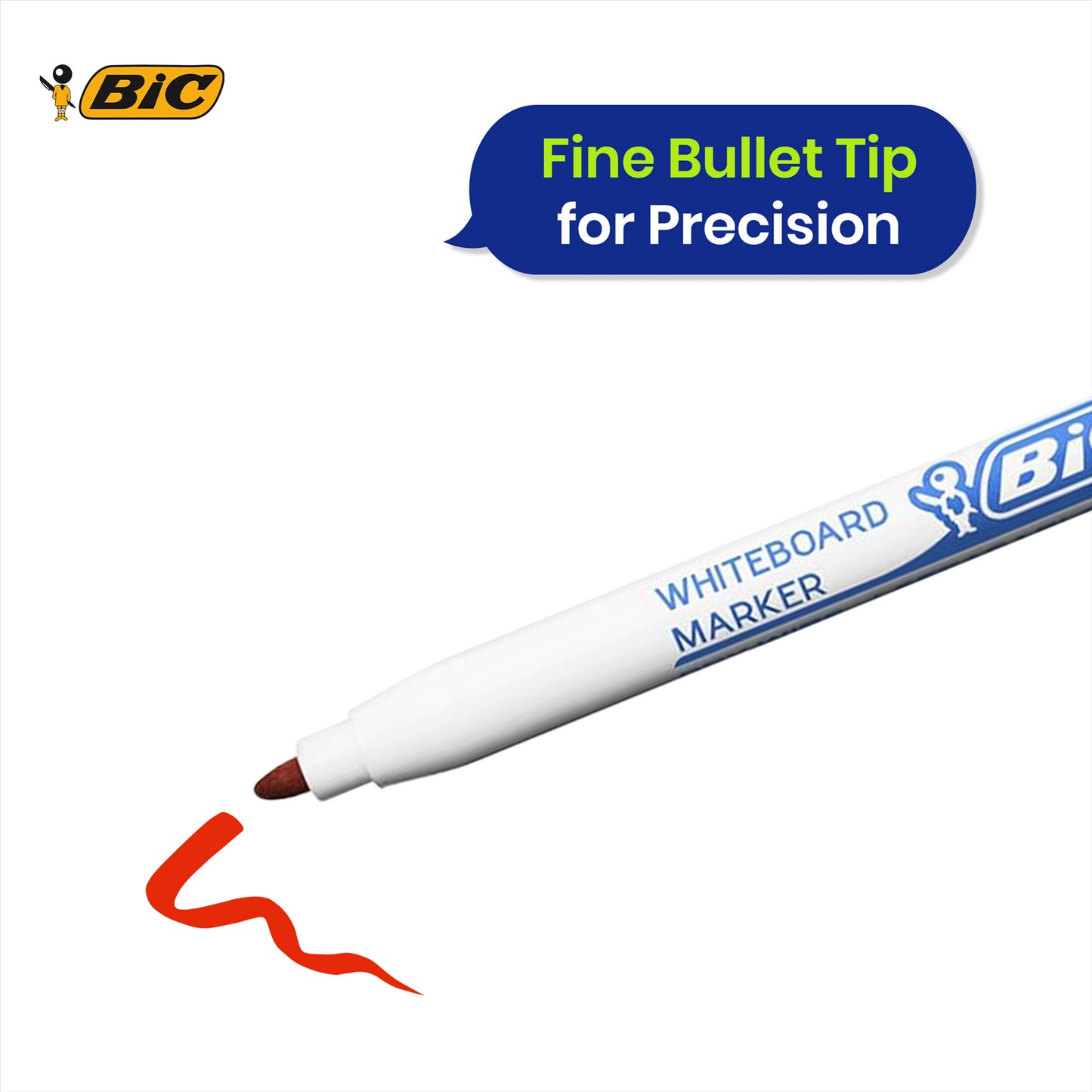 BIC Whiteboard Marker Plastic Bullet Tip Dry Erase Pen Low Odour Ink for Office School