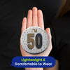 Silver 50th Birthday Badge 8.5cm Age Badge for Party Outfit and Celebrations