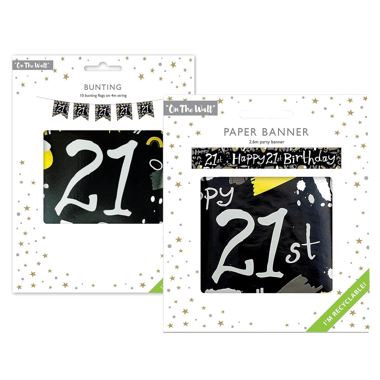 Black and White 21st Birthday Banner and Bunting Decor Set for Party Spaces
