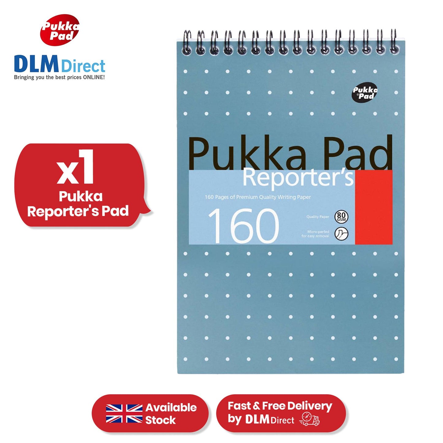 Pukka Pad Reporter's Notepad - 160 Pages Metallic Blue Spiral Notebook for Daily Notes