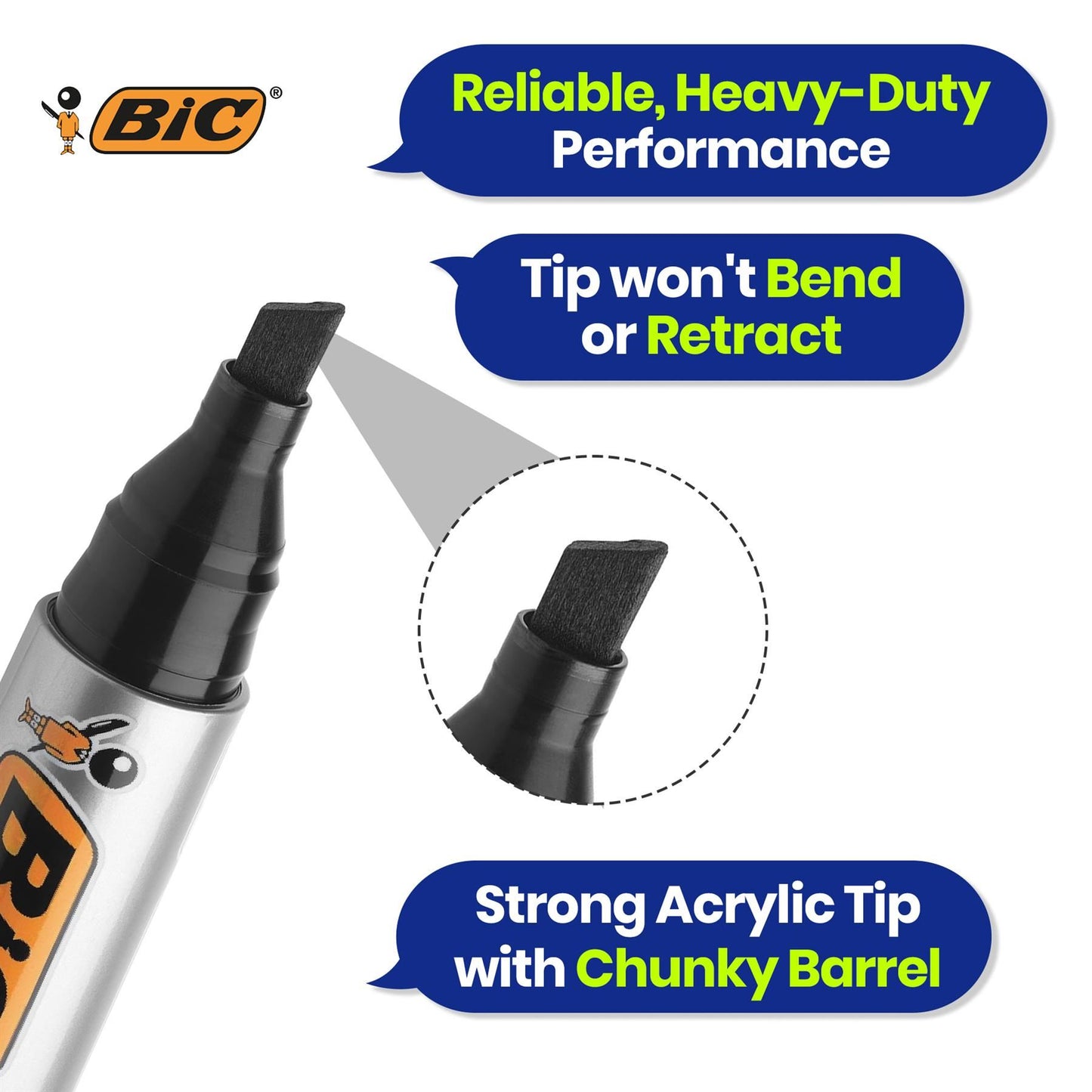 Bic 2300 Bullet Tip Permanent Marker Black, Blue, Red, Green) Pack of 4 Markers