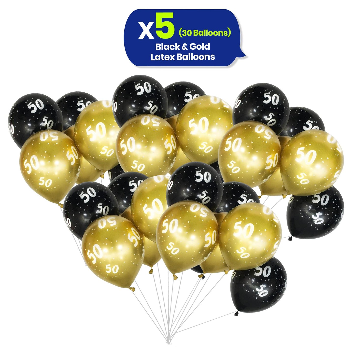 Age 50 Black and Gold Latex Balloons Milestone Birthday, 12 Inch Pack of 6