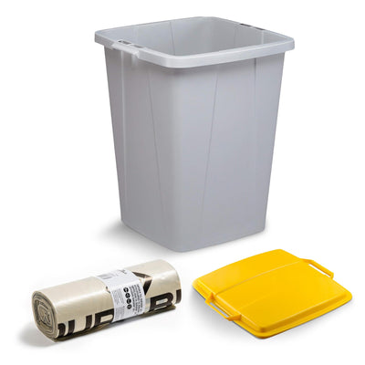 "DURABIN 90L Grey Bin with Yellow Lid and 25x 110L Recycled Bin Bags for Everyday Use