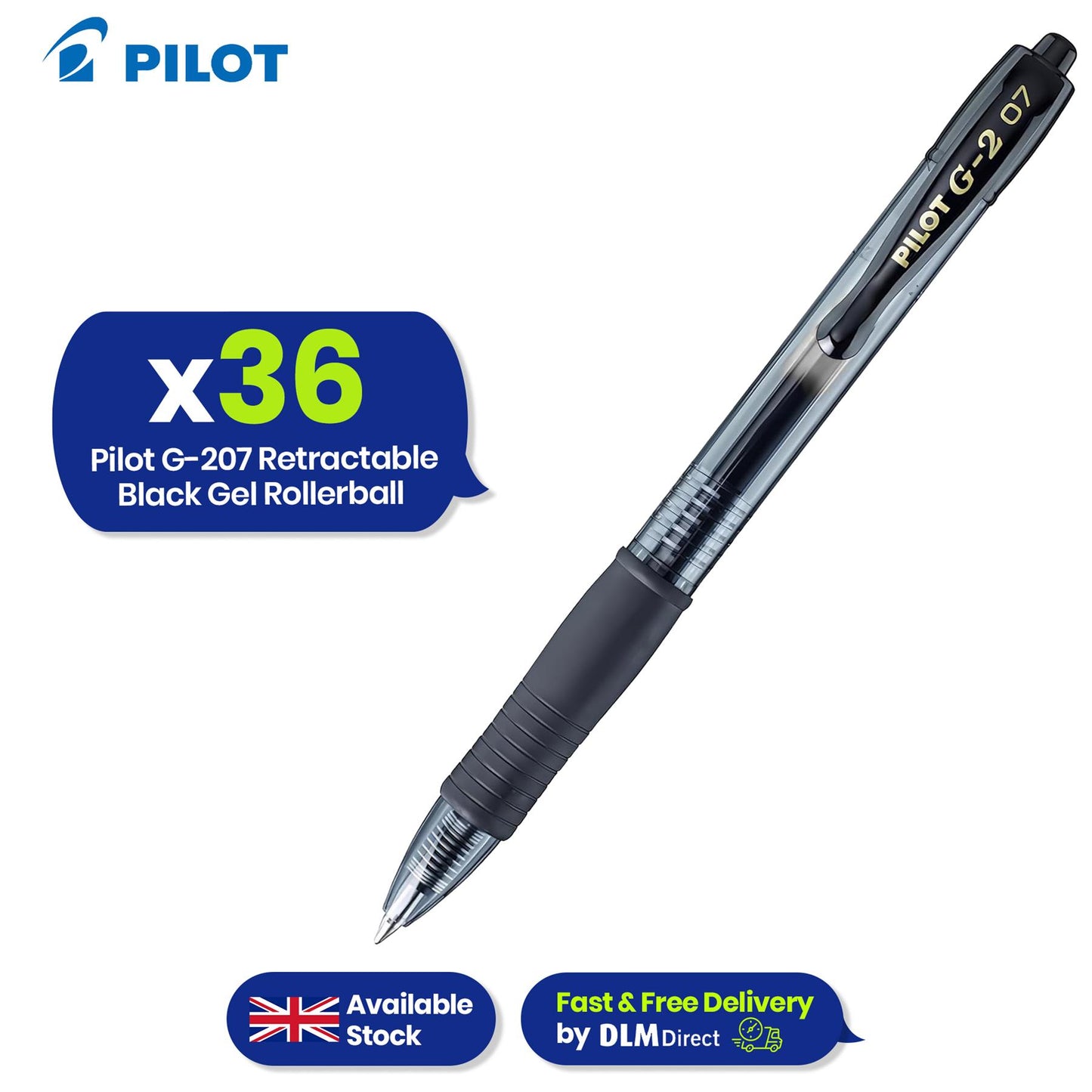 Pilot G-207 Rollerball - 0.4mm Tip Black Writing Pen, Retractable Biro for Notes