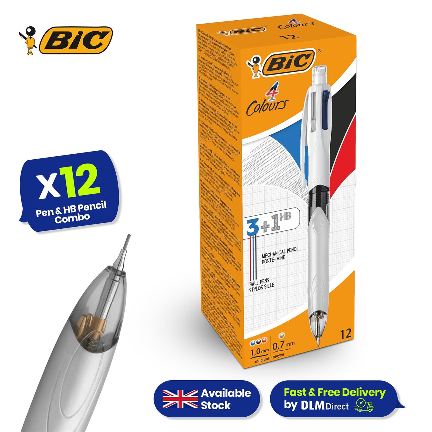 Bic 4 Colours Combination Medium Ballpoint Pen + Medium Mechanical Pencil - Pack of 12