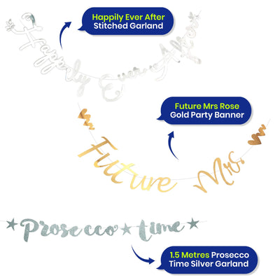 Happily Ever After Future Mrs Prosecco Time Garland Pack Foil Finish Party Decor