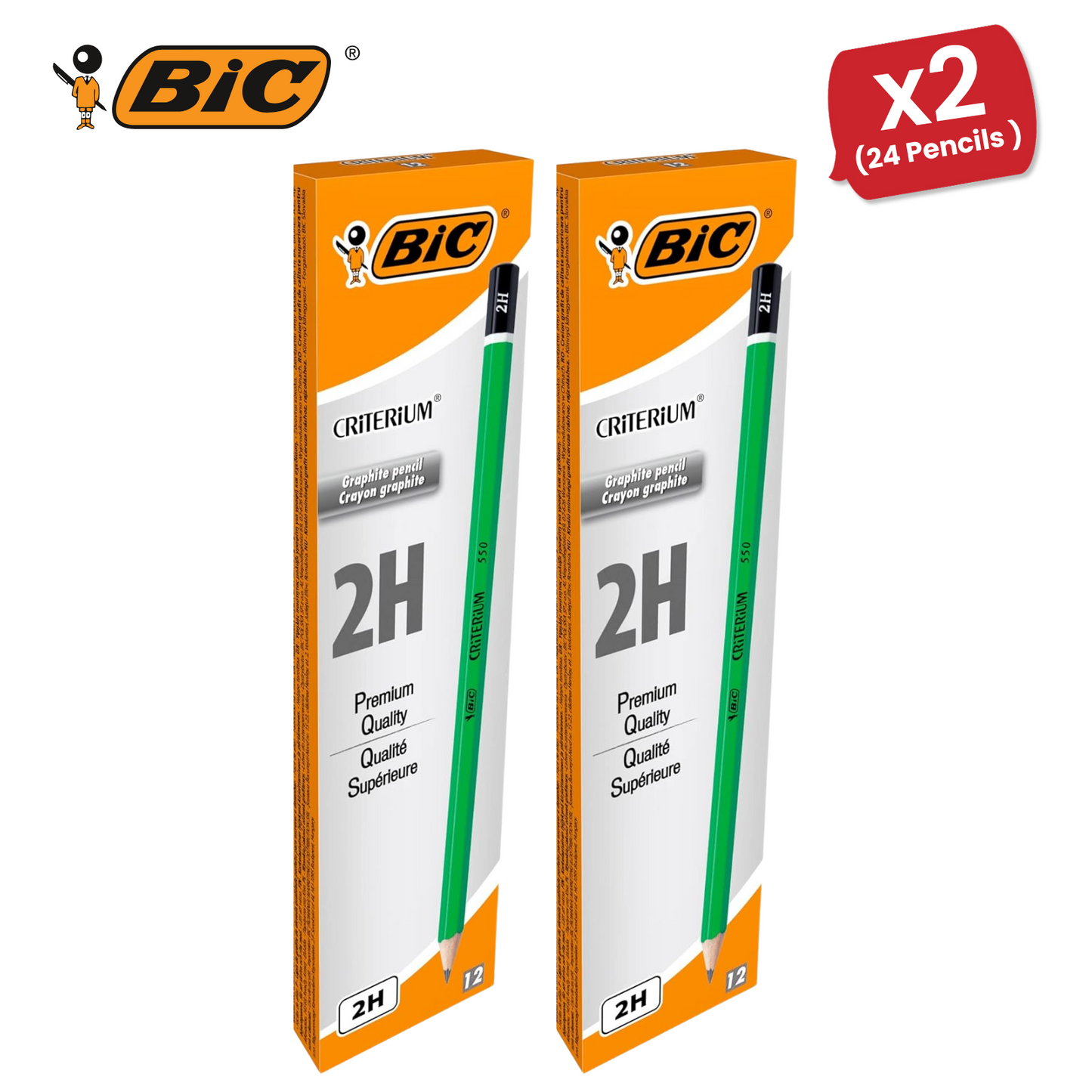 BIC Criterium 550 2H Hexagonal Pencils (Box of 12), black - Pack of 1 to 5