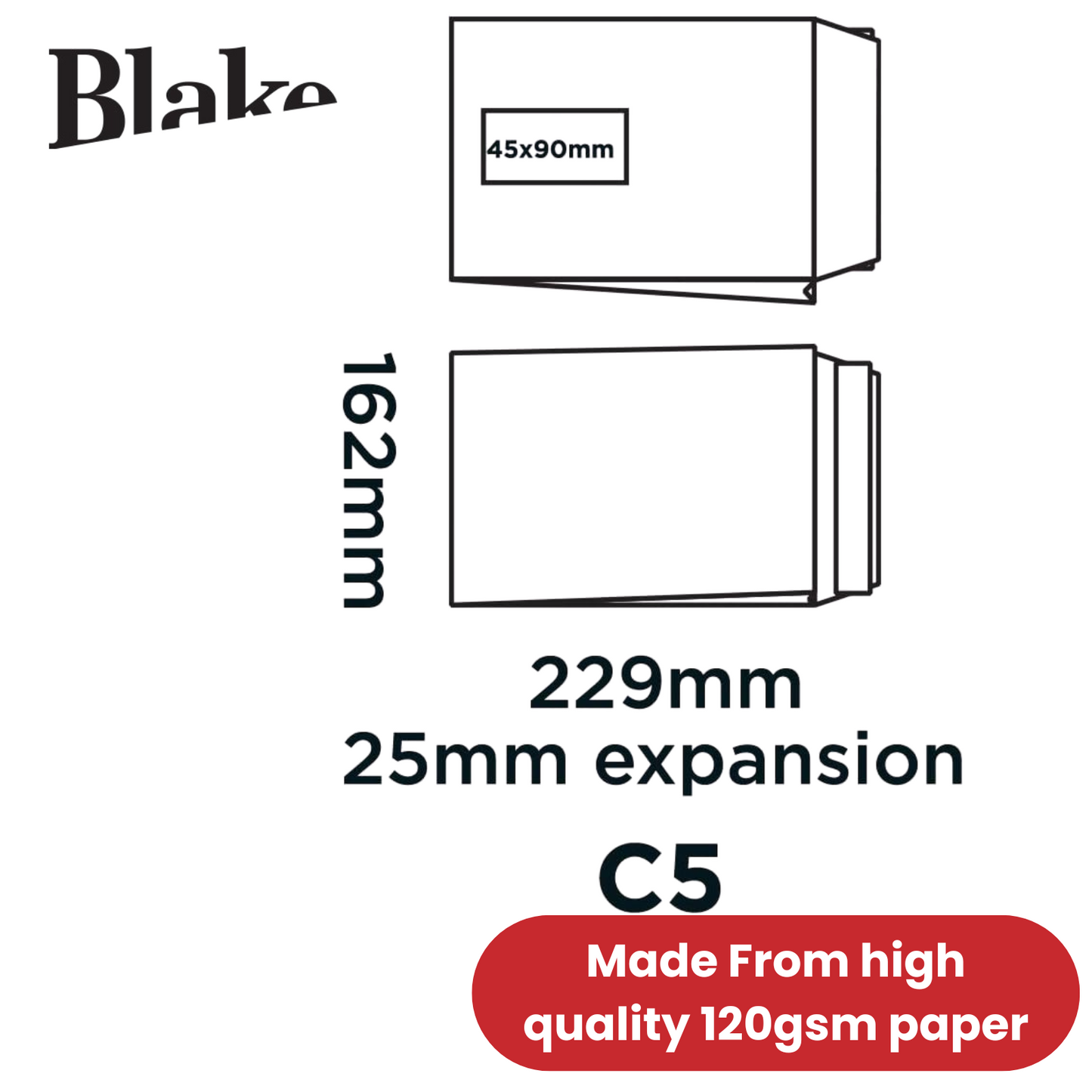 Blake Purely Packaging C5 229 x 162 x 25 mm 120 gsm Window Envelopes (6001) Whit