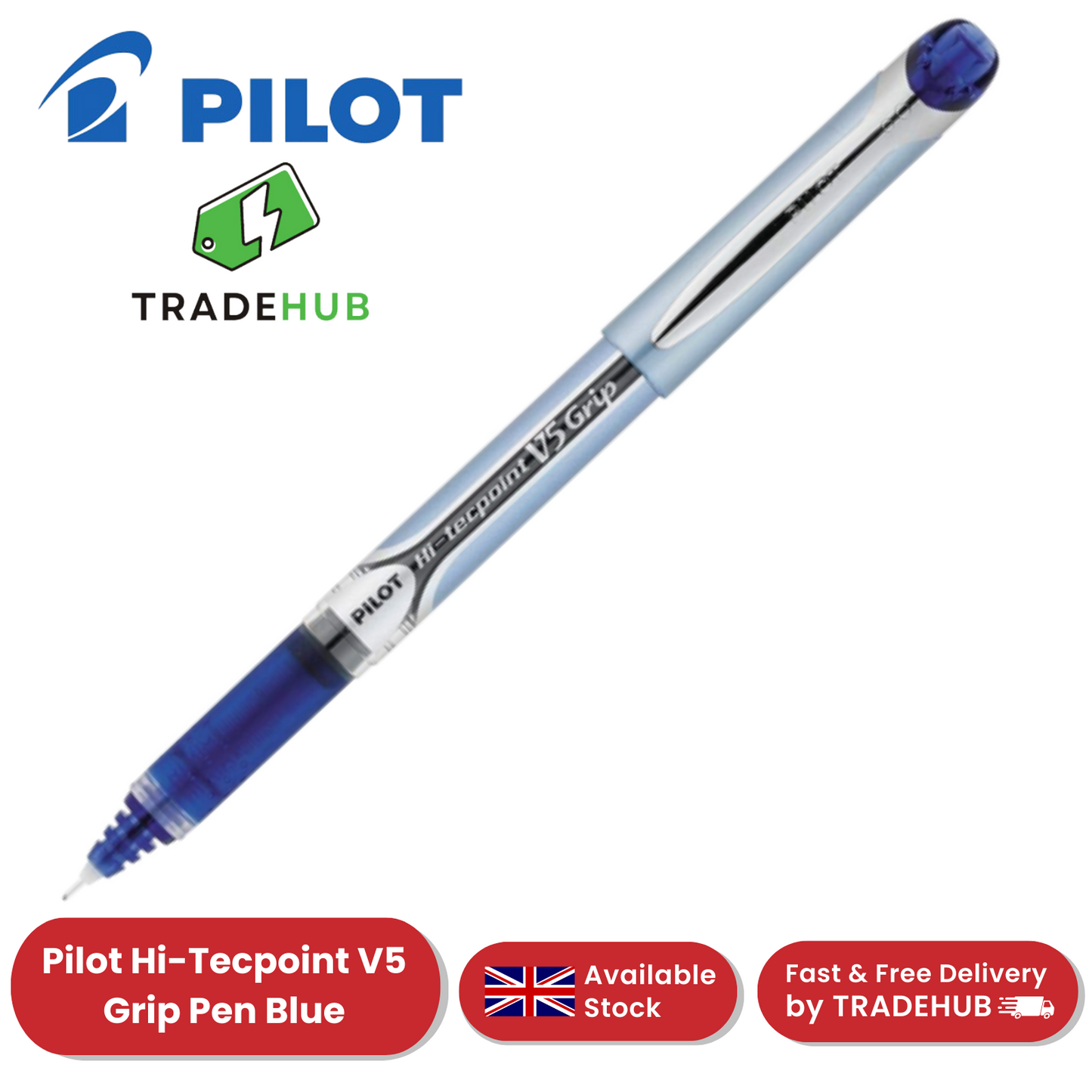 Pilot V5 Rollerball Pen Rubber Grip Needle Point 0.5mm Blue- Pack of 1