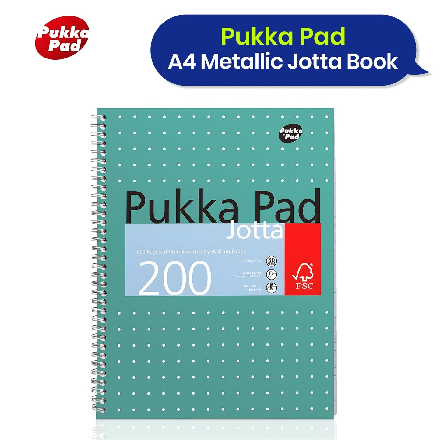 PUKKA WHITE A4 WIREBOUND PADS 200 page 80gsm  (RULED/MARGIN) - PACK OF 3