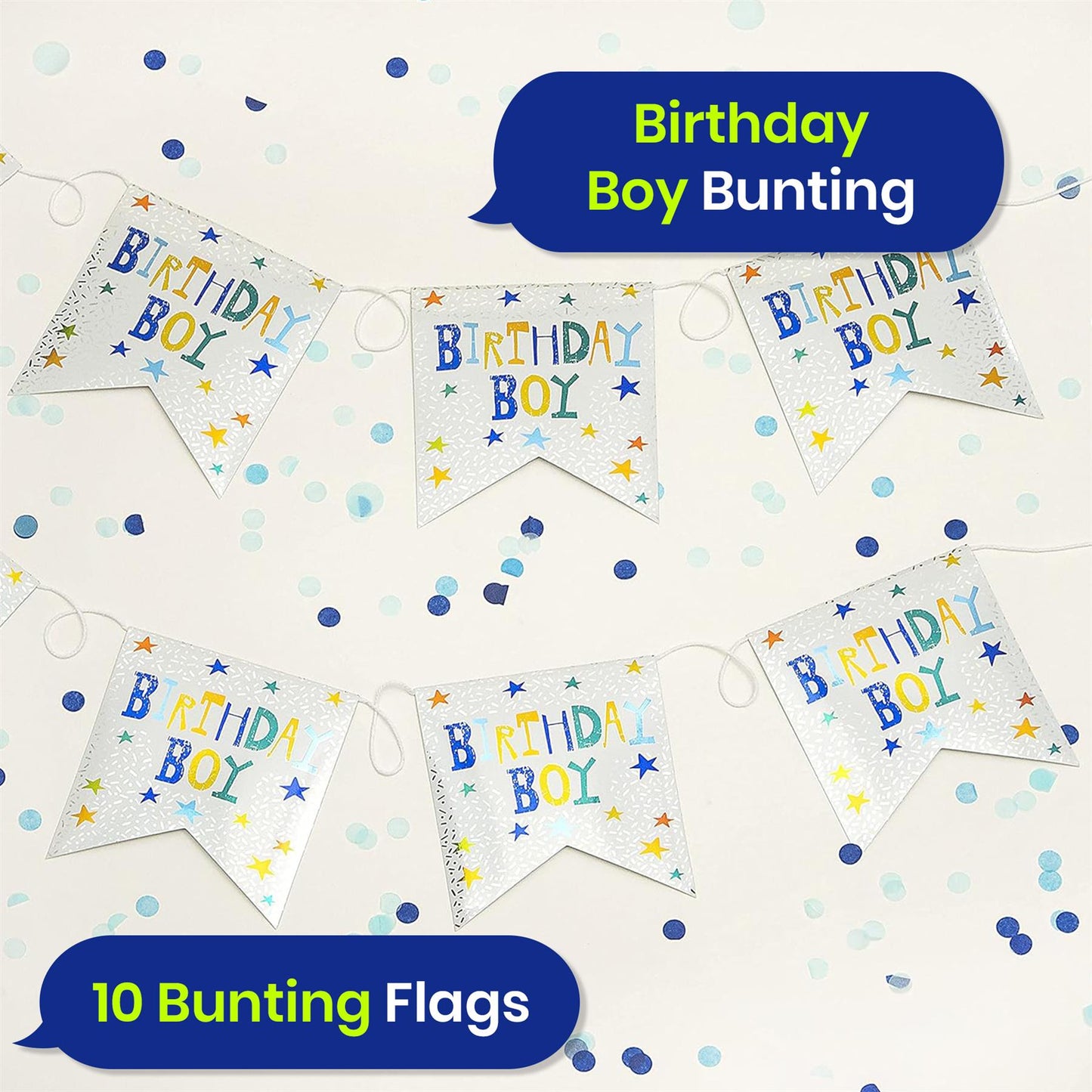 Birthday Boy Bunting 4M with 10 Flags Reusable Hanging Party Decoration
