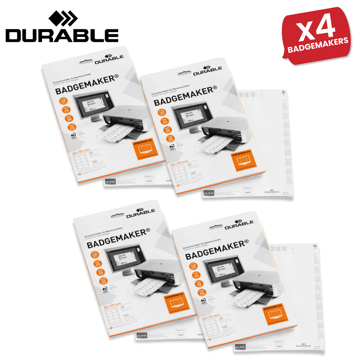 Durable BADGEMAKER Inserts 60 x 90 mm - Pack of 160 Inserts - White -  1 to 5