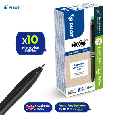 Pilot Frixion Ball Plus Green Erasable Pens 0.7mm Pack of 10 Smooth Writing Ink