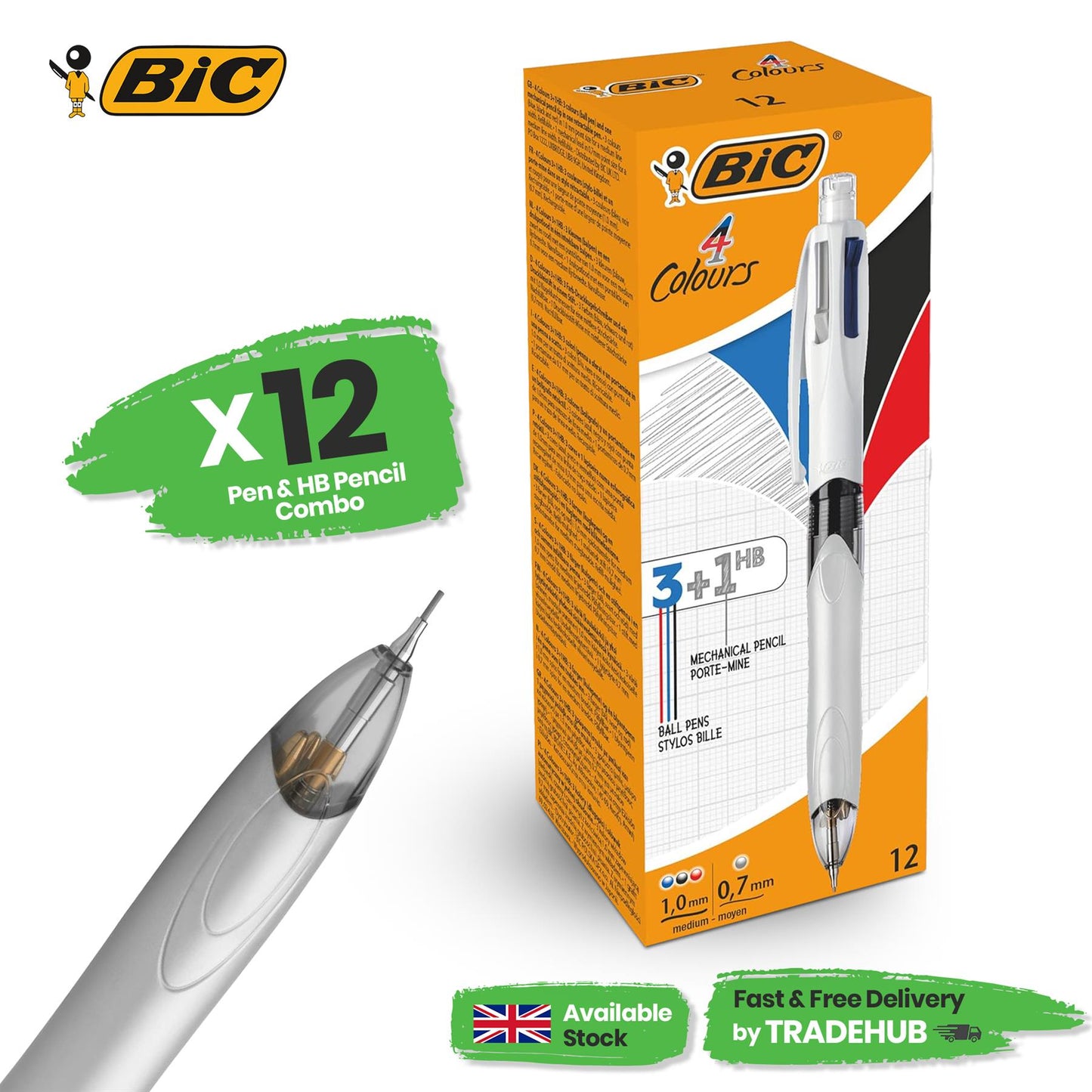 Bic 4 Colours Combination Medium Ballpoint Pen + Medium Mechanical Pencil - Pack of 12