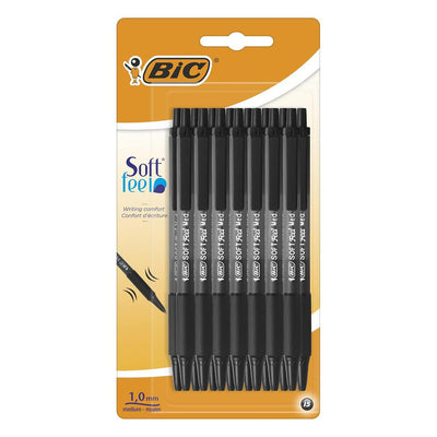 BIC Soft Feel Click Grip Ballpoint Pens, 1.0 mm Retractable Point, Black, pack of 15