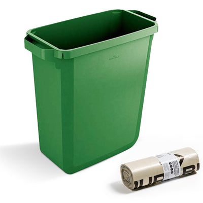 110L Bin Bags 25 Pack and 60L DURABIN Waste Bin Green Bundle Strong Recycled Plastic Set