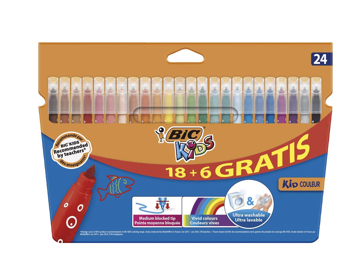 BIC Kids Kid Couleur Colouring Pens Assorted - Pack of 18 - 1 to 5 Packs