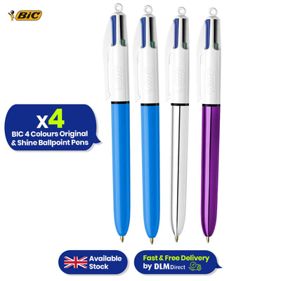 BIC 4 Colours Original & Shine Pens Pack of 4 with Multi-Ink Colours