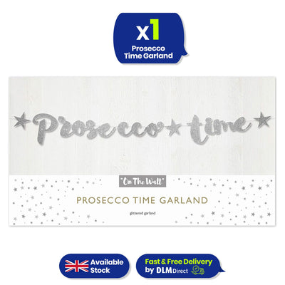 Prosecco Bunting 1.5m Silver Glitter Banner Prosecco Party Decoration for Events