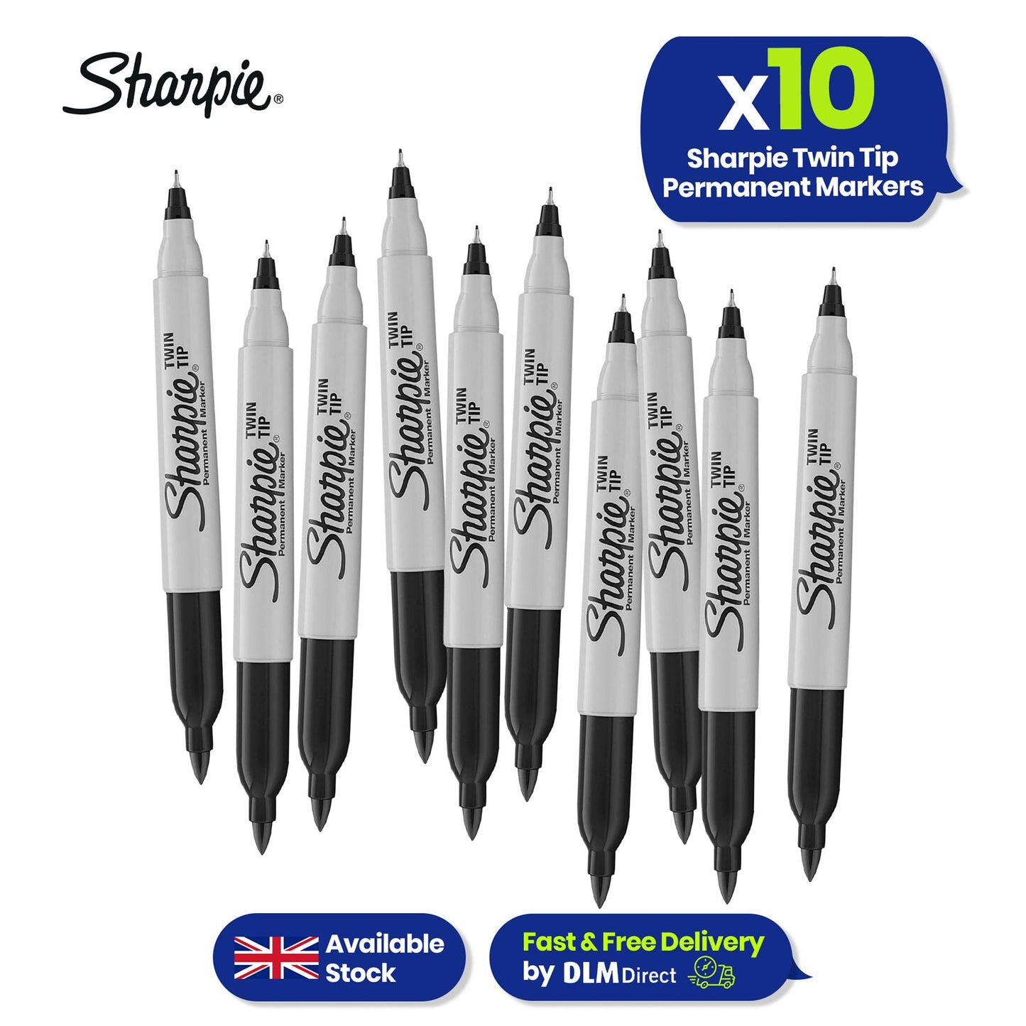 Sharpie Twin Tip Markers 10 Pack Black Ink Fine and Ultra-Fine Permanent Writing Pens