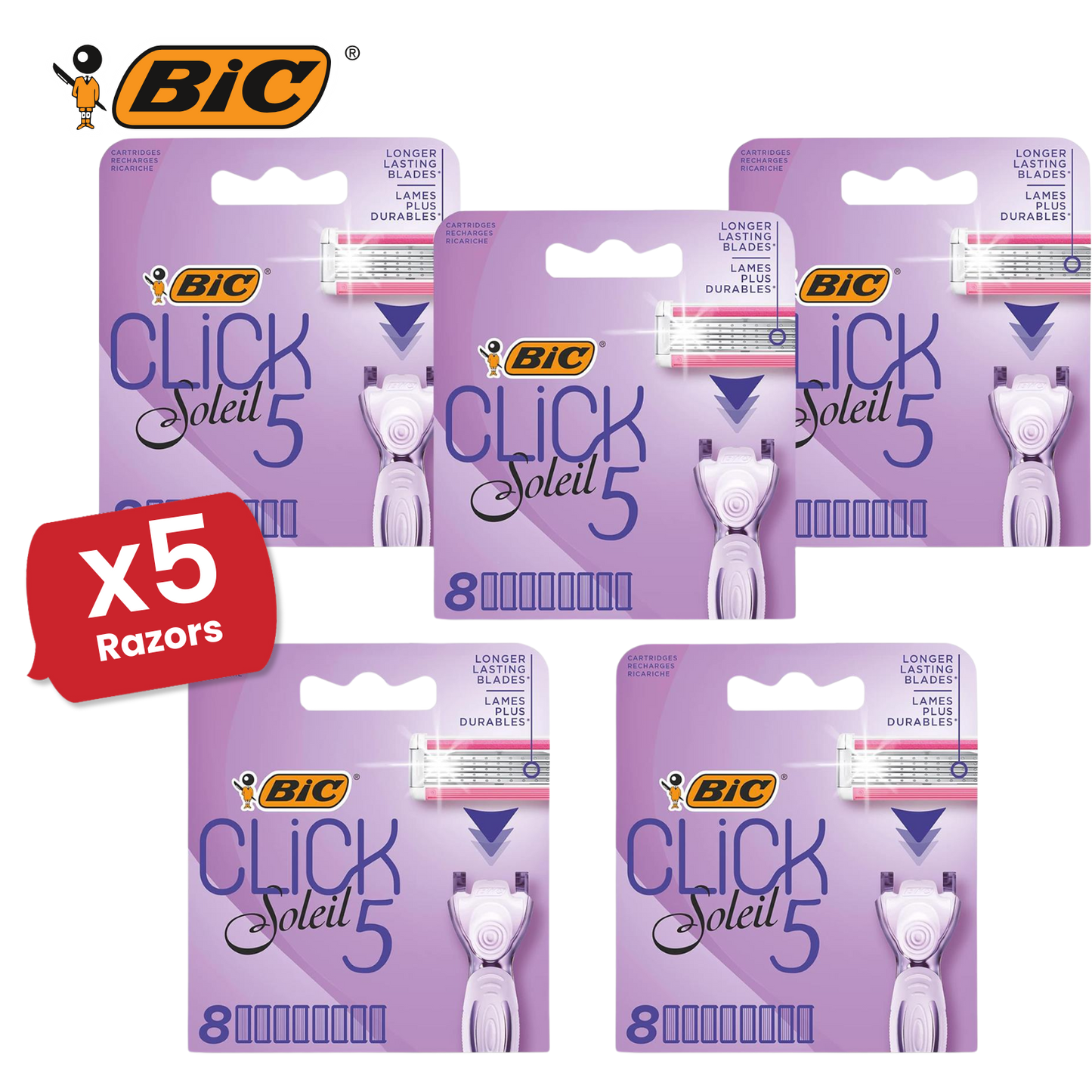 BIC Click 5 Soleil Sensitive Razor 8 Refill for Comfort Shave