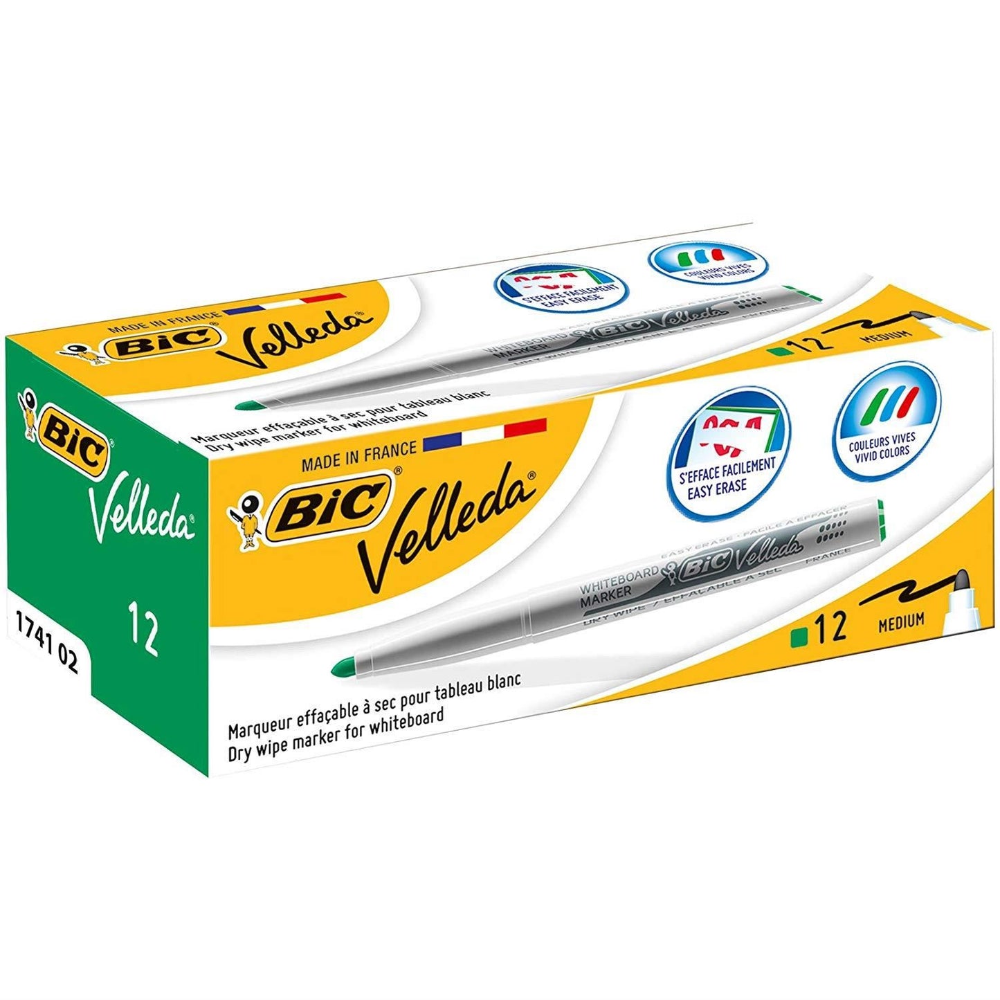 Bic Velleda 1741 Whiteboard Drywipe Markers Green  - Box of 12 - 1 to 5 Packs