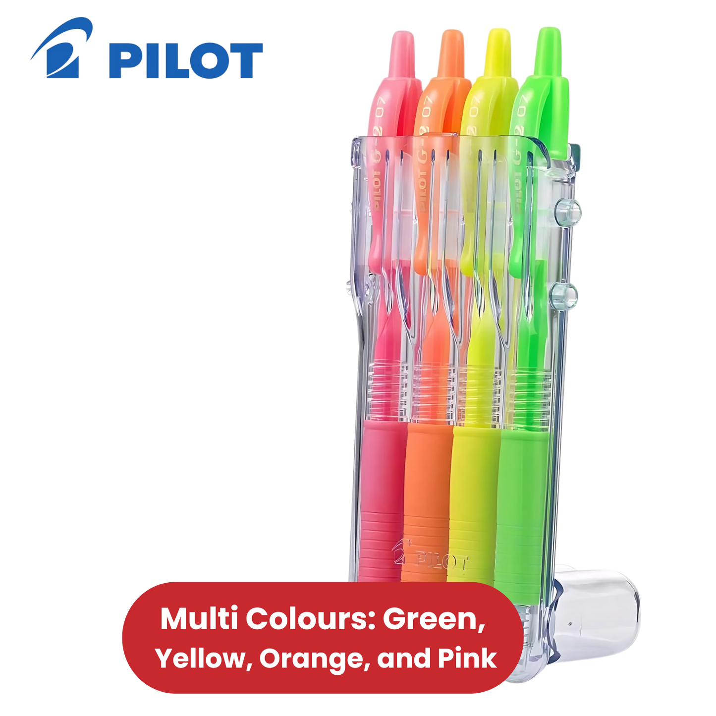 Pilot G207 Retractable Gel Pens Neon - Green, Yellow, Orange & Pink - Pack of 4
