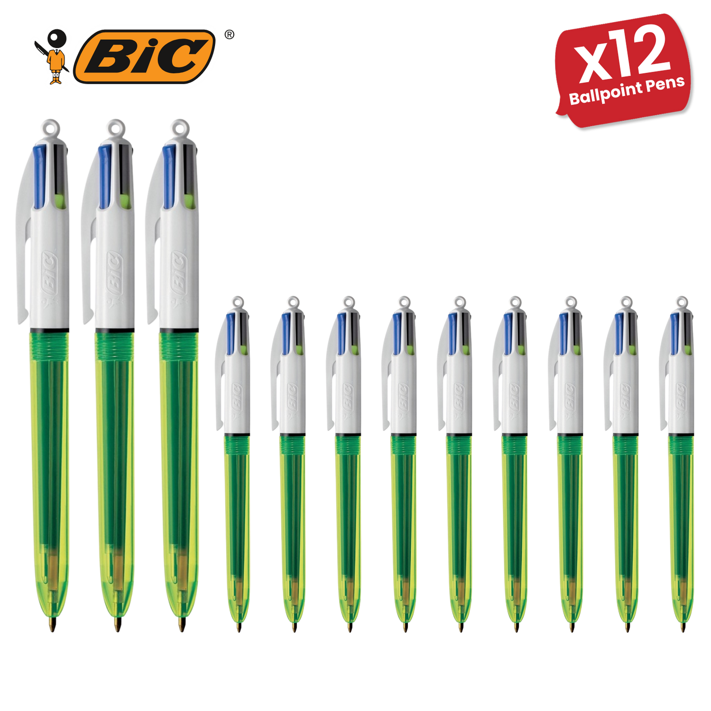 Bic 4 Colours Fluo Retractable Ballpoint Pen - Pack of 1