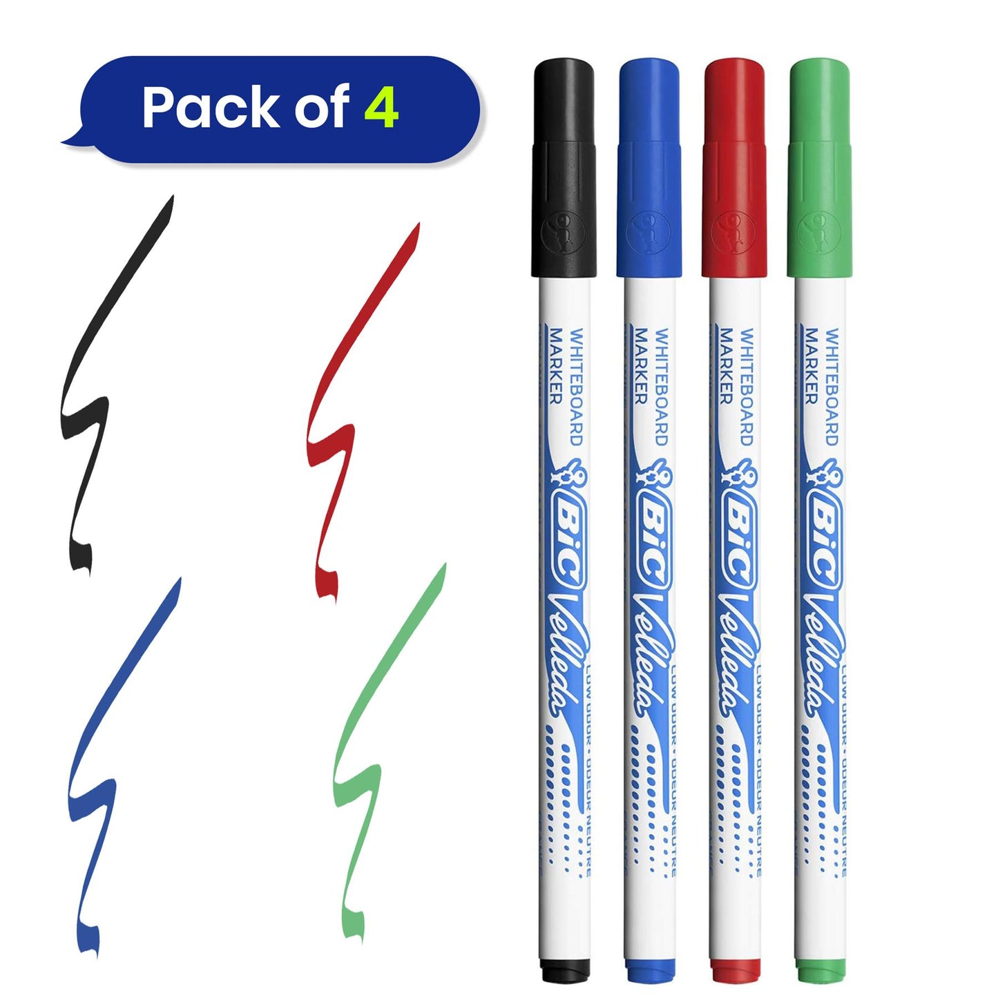 BIC Velleda 1721 Whiteboard Markers Assorted - Pack of 4
