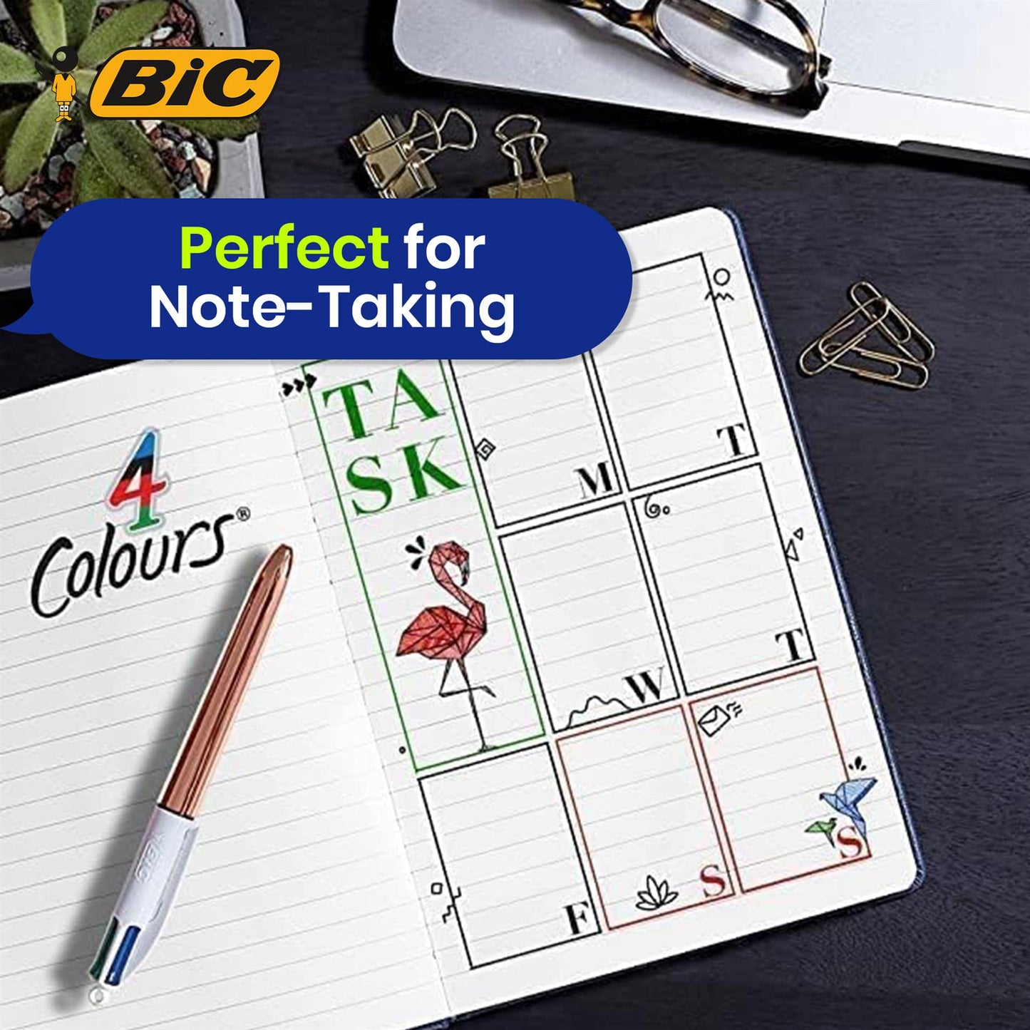 BIC 4 Colour Shine - Rose Gold - Pack of 5