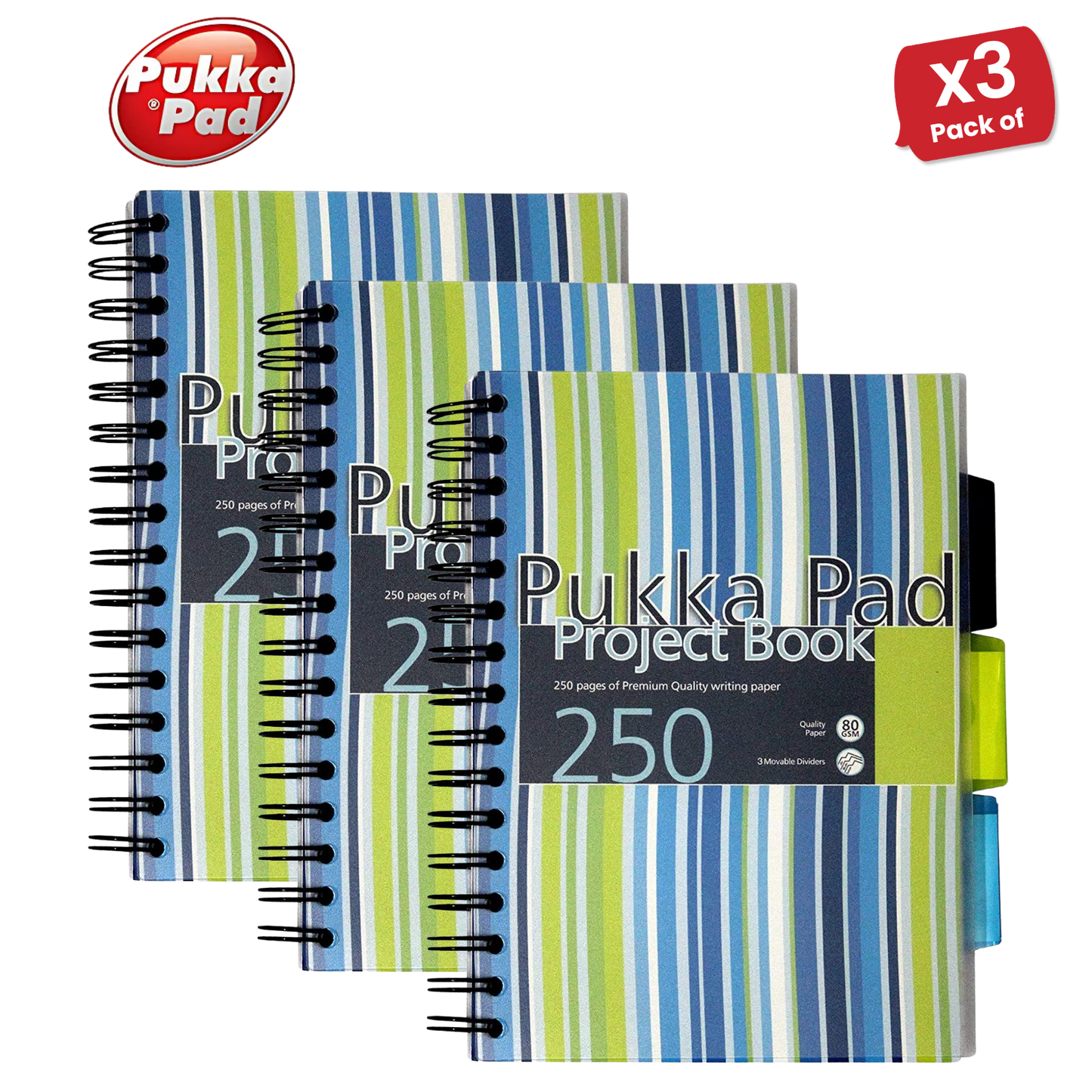 Pukka A5 Stripes Project Book, 250 Page, Lined, Single Notebook for Study & Work