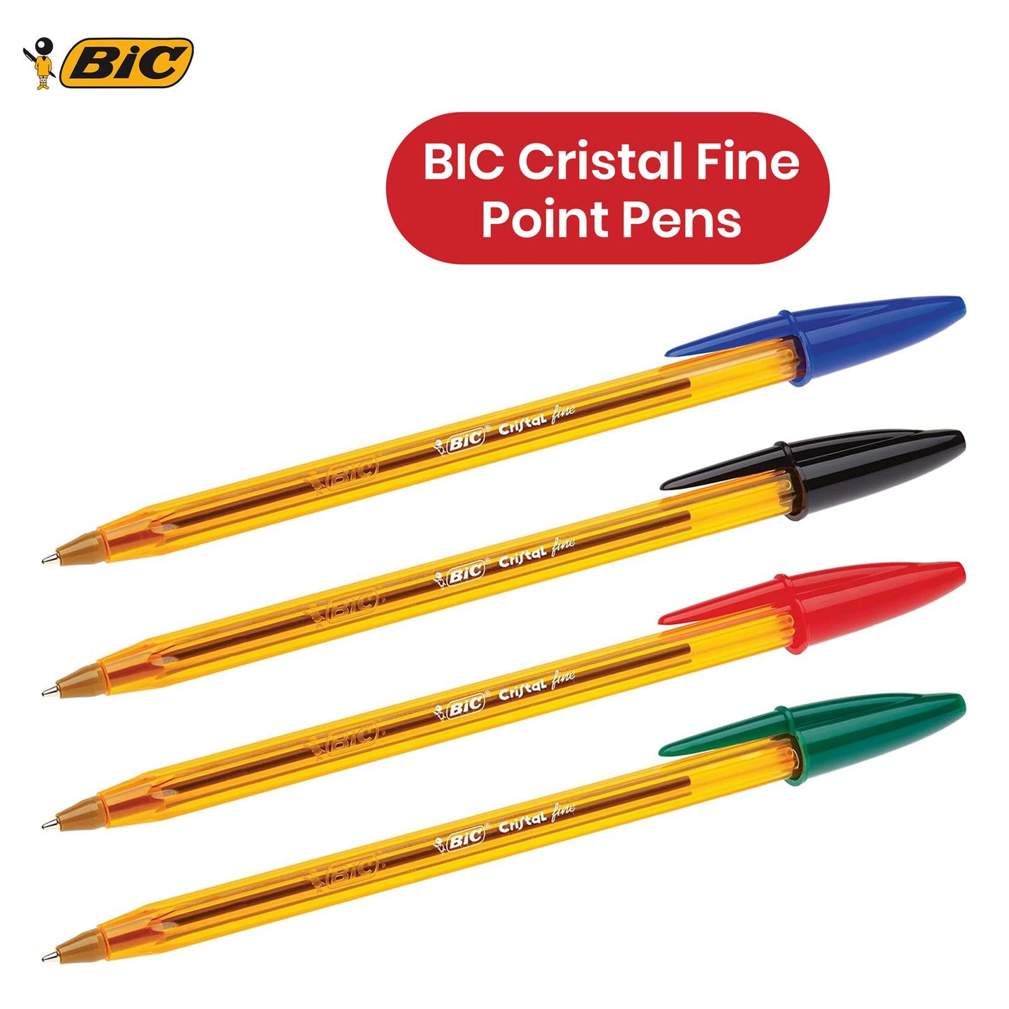 BIC Cristal Fine Point Ballpoint Pens Assorted Colours Quick Dry 0.8mm Tip Pen (Pack of 27)