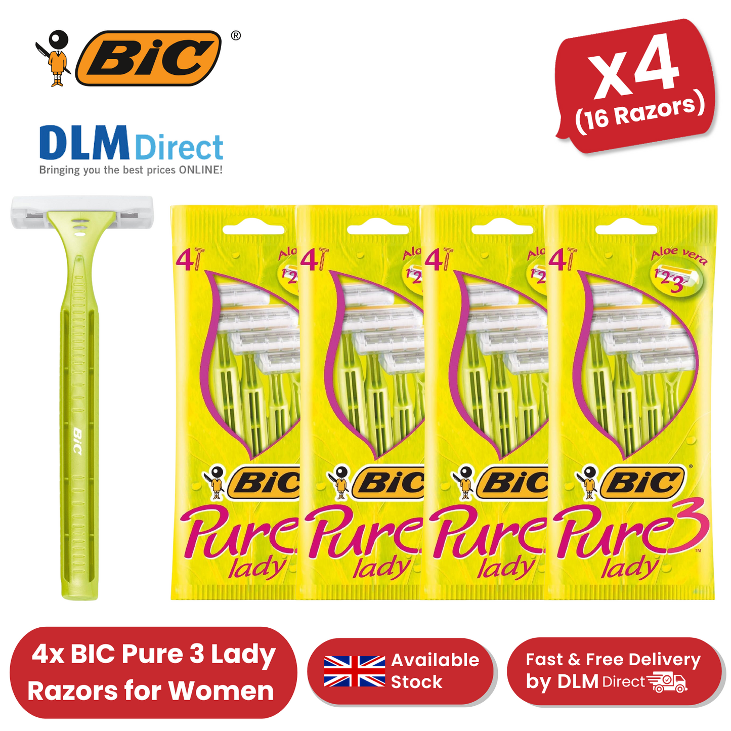 Bic Pure 3 Lady Shavers - 4 Packs