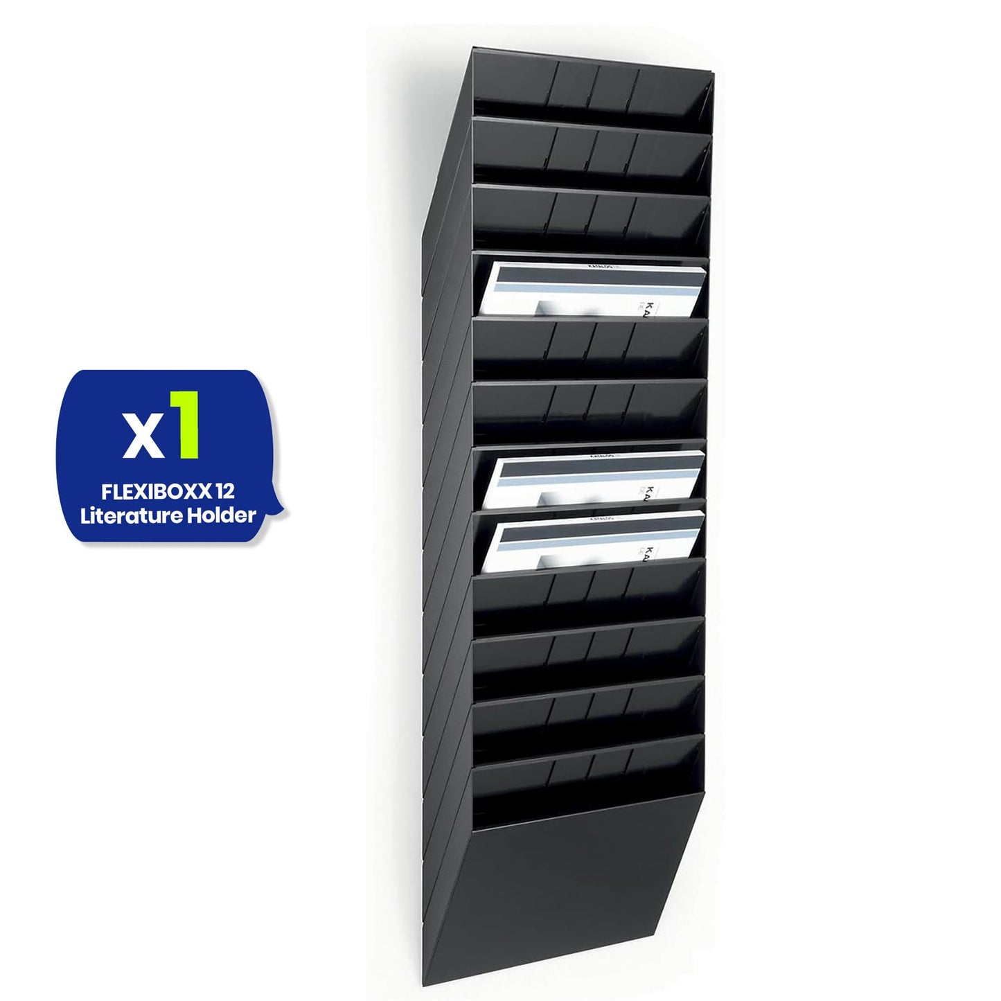 A4 Landscape Wall Mounted Document Holder with 12 Compartments for Flyers & Magazines