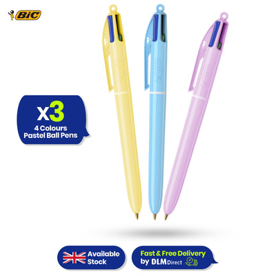 BIC 4-Colour Pastel Pens Pack of 3 Retractable Medium Points for Office School Home