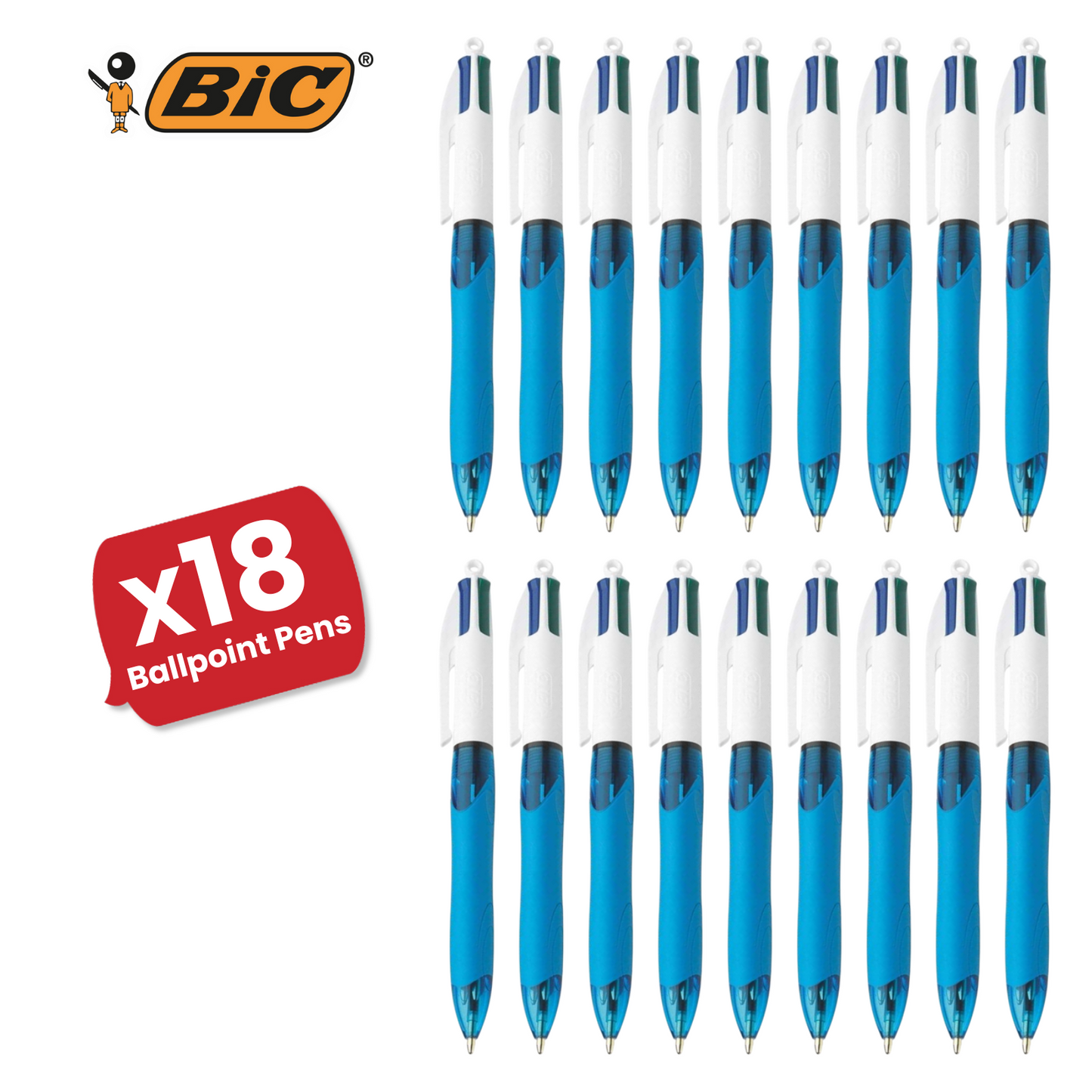 BIC 4 Colours Extra-Comfort Grip - Single Pen - 3 to 24