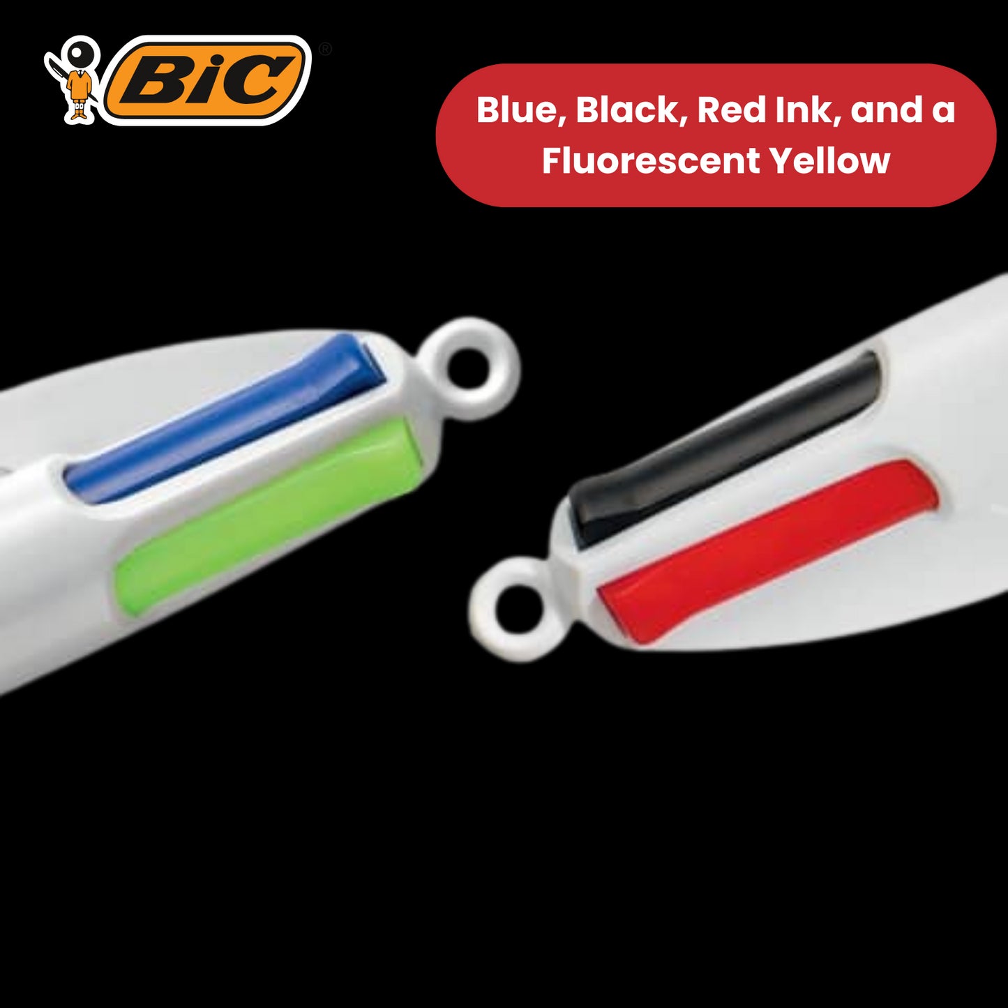 Bic 4 Colours Fluo Retractable Ballpoint Pen - Pack of 12