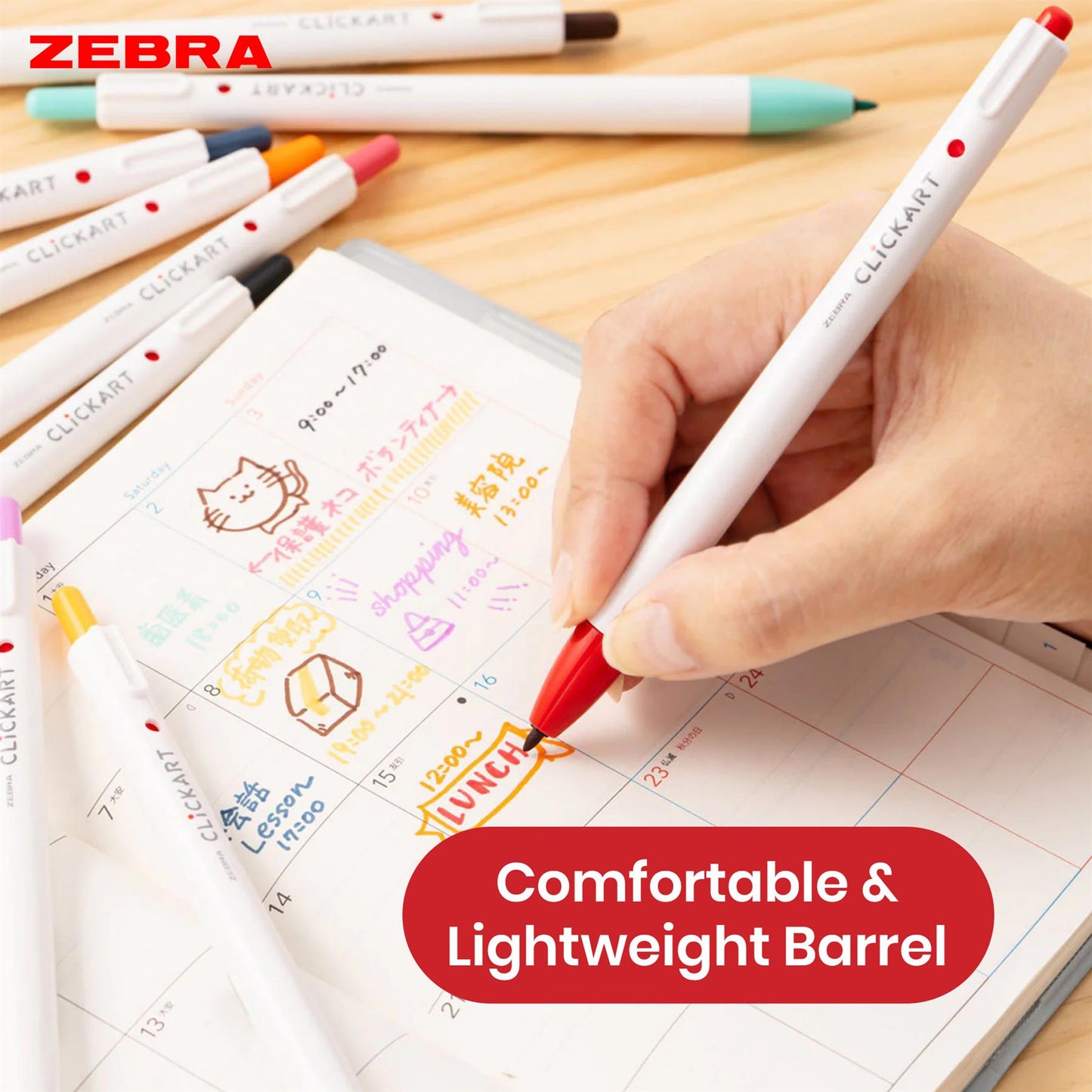 Zebra Clickart Ballpoint Retractable Bullet Tip Pen for Journaling & Drawing