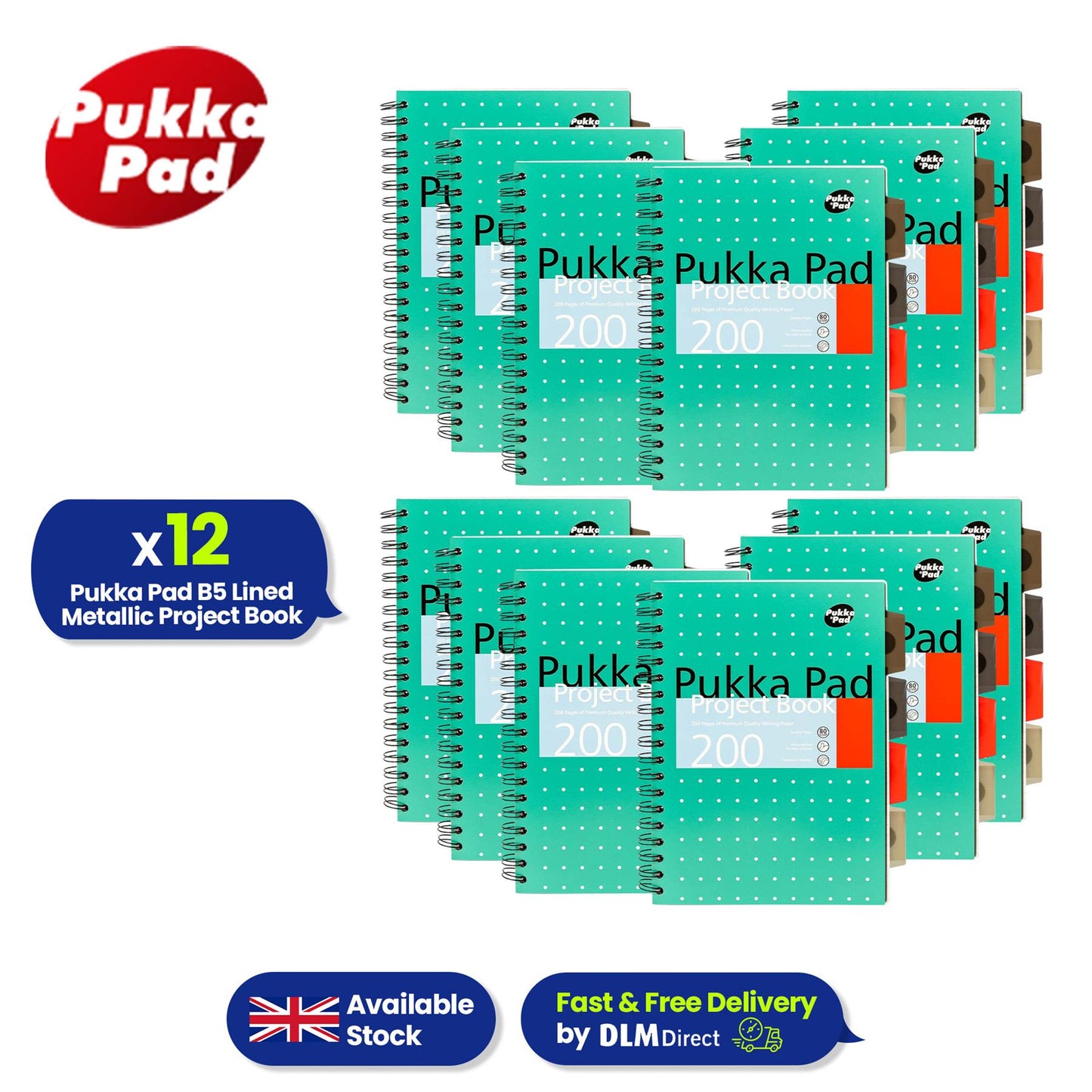 Pukka Pad B5 Metallic Project Book Wirebound 200 Pages with Dividers, Pack of 12
