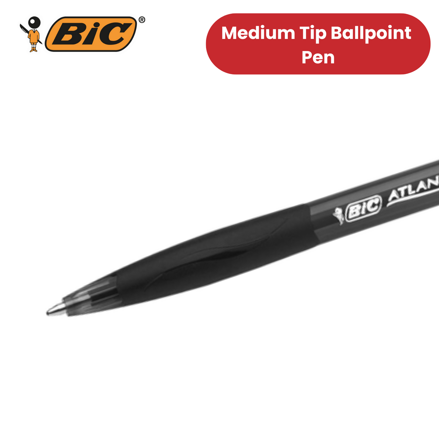 BIC Atlantis Classic Ballpoint Ball Pens Black Colour- Medium Tip - Pack of 12