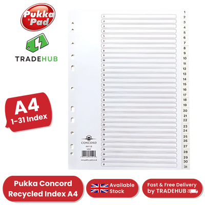 Pukka Concord A4 1-31 Index Recycled Multi-Punched File Tabs Office Organizer