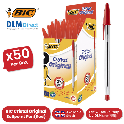 BIC CRISTAL MEDIUM BALL POINT PEN RED - BOX OF 50 - 1 to 5 Packs