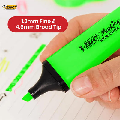 BIC 12x Marking Highlighter Flat Marker Neon Green Modular Tip for Precise Highlighting