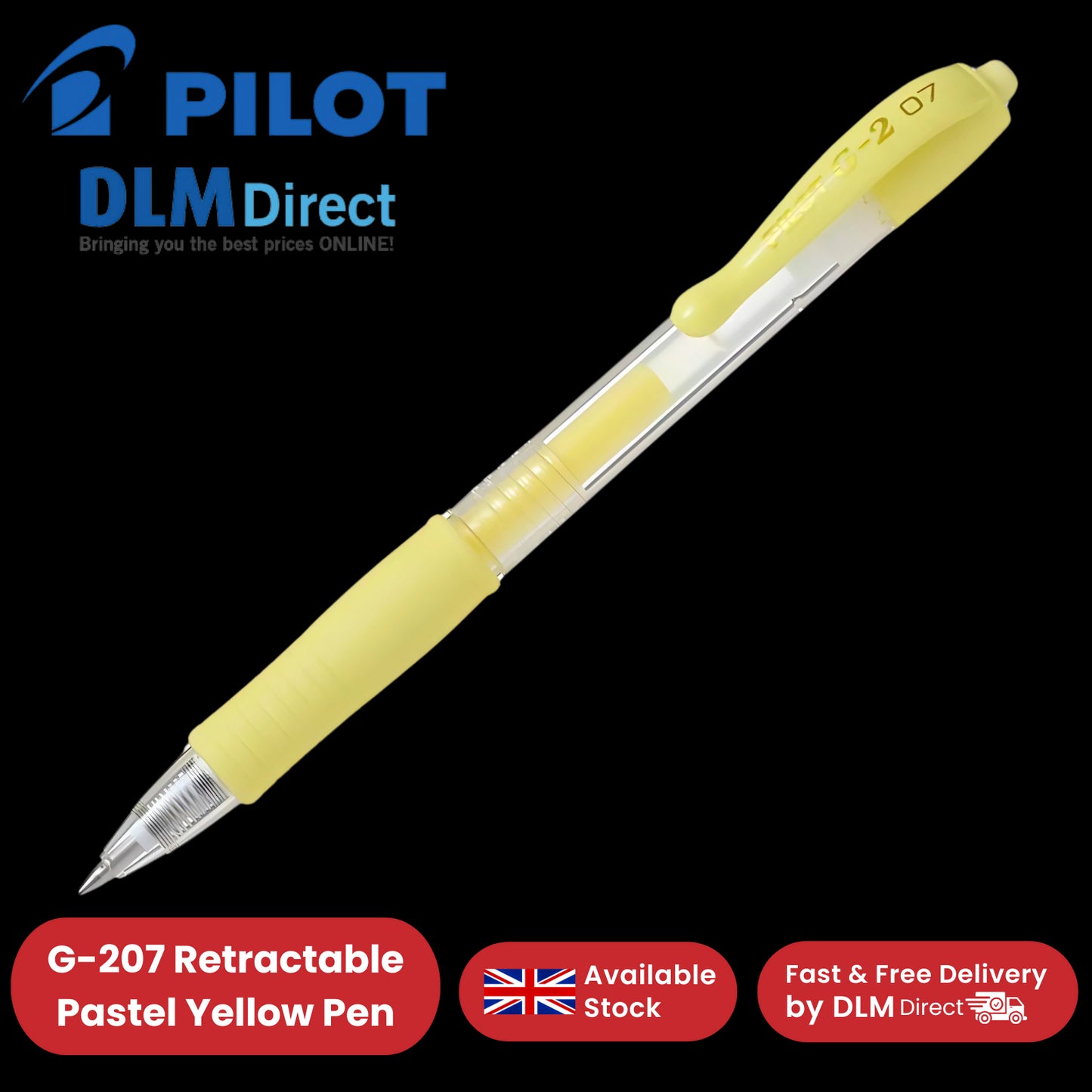 Pilot G-207 Retractable Gel 0.7mm Medium Point Rollerball Pen - Pastel Yellow
