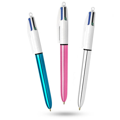 BIC 4 Colours Shine Ballpoint Pens Pack of 3 with Medium 1.0mm Tip and Multicolour Retractable Ink