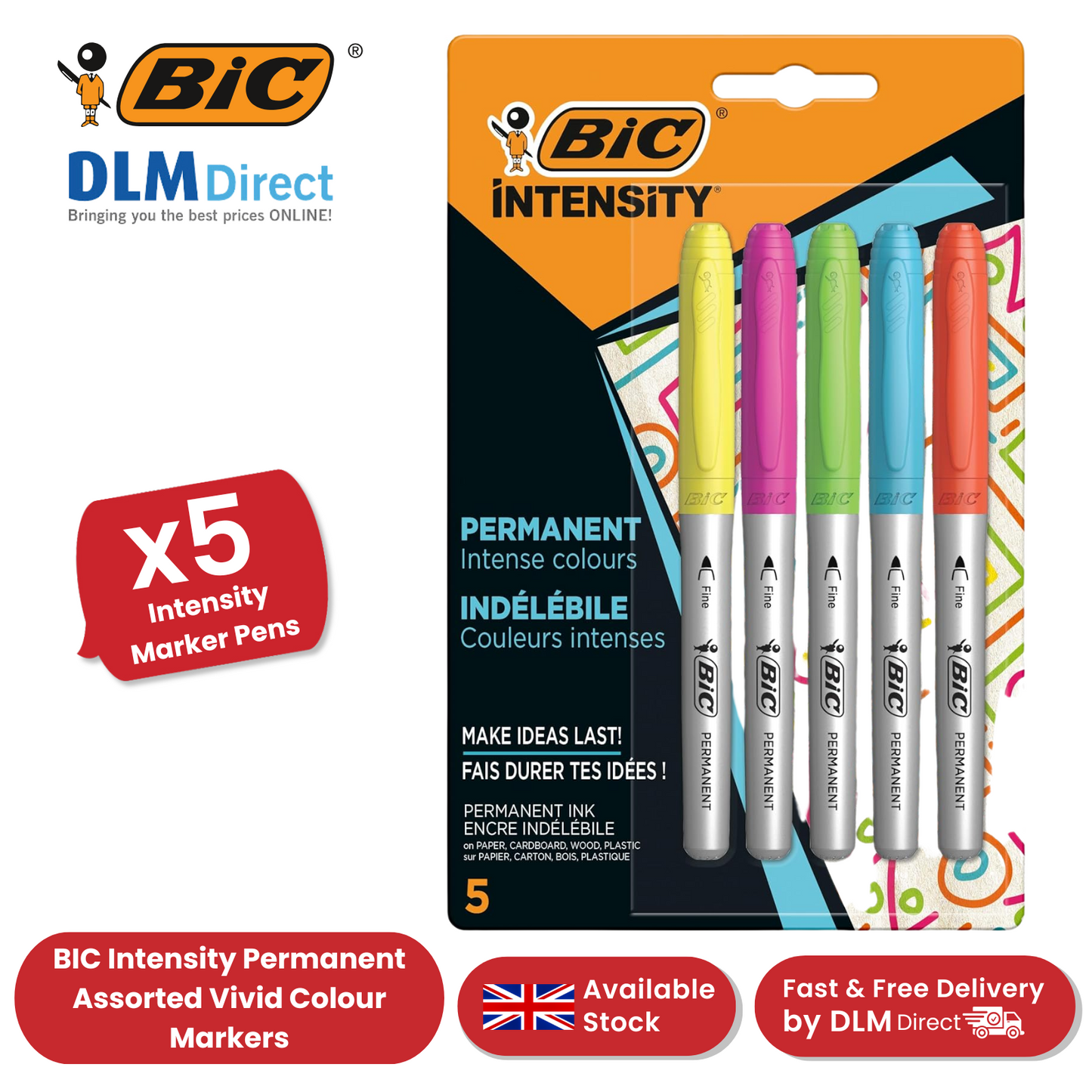 Bic Permanent Markers Fine Colour Intense Assorted Pack 1 to 5