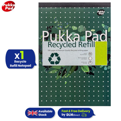 Pukka Pad Recycled Refill Notepad with 100 Pages of 80GSM, Feint Ruled Lines - Single Book