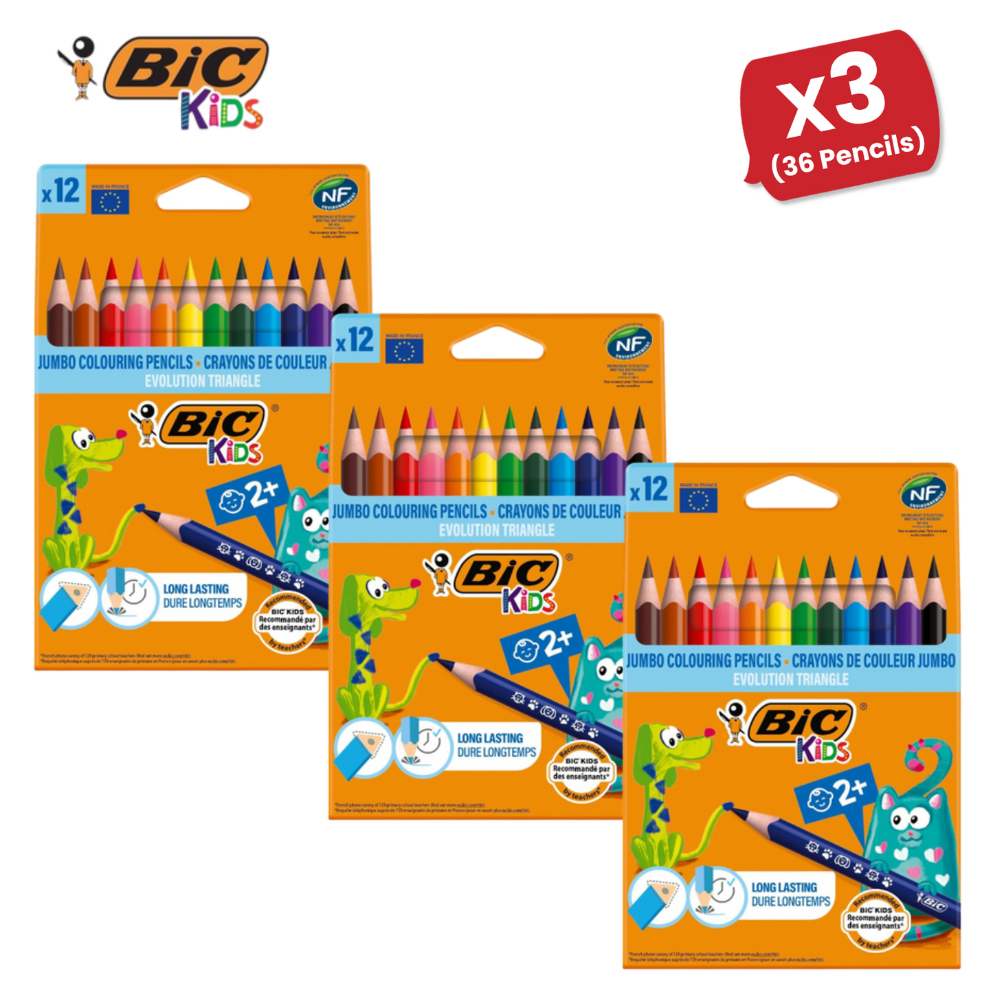 BIC Kids Evolution Triangle ECOlutions Colouring Pencils Assorted - Pack of 12